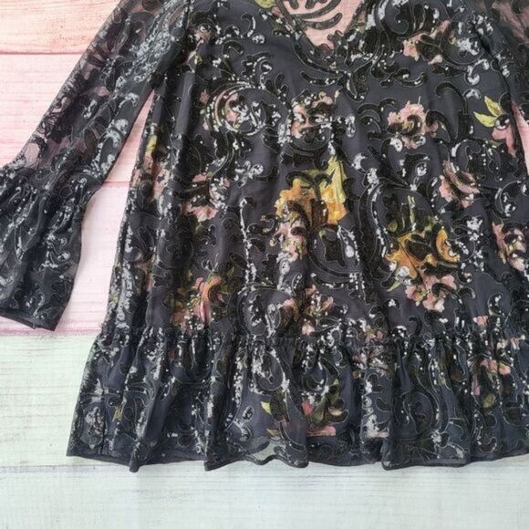 NWT Free People Falling Flowers Frock Bell Sleeve Sequin Oversized Mini Dress XS - Picture 5 of 9